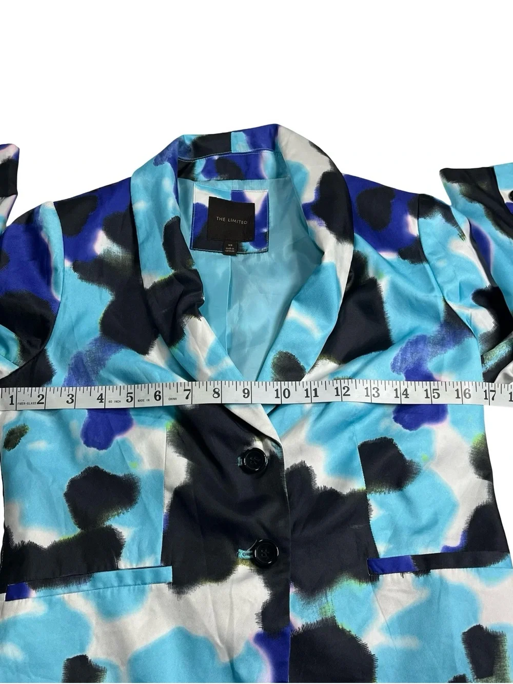 The Limited Blazer Women Blue Black Abstract Watercolor Spray Paint Jacket Sz XS